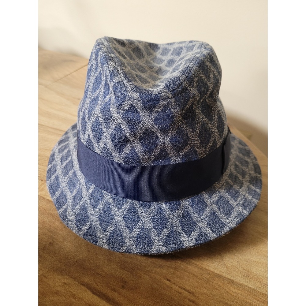 Goorin Bros Mens Nautical Blue Indie Diamond Print 100% Cotton Fedora Hat Size M